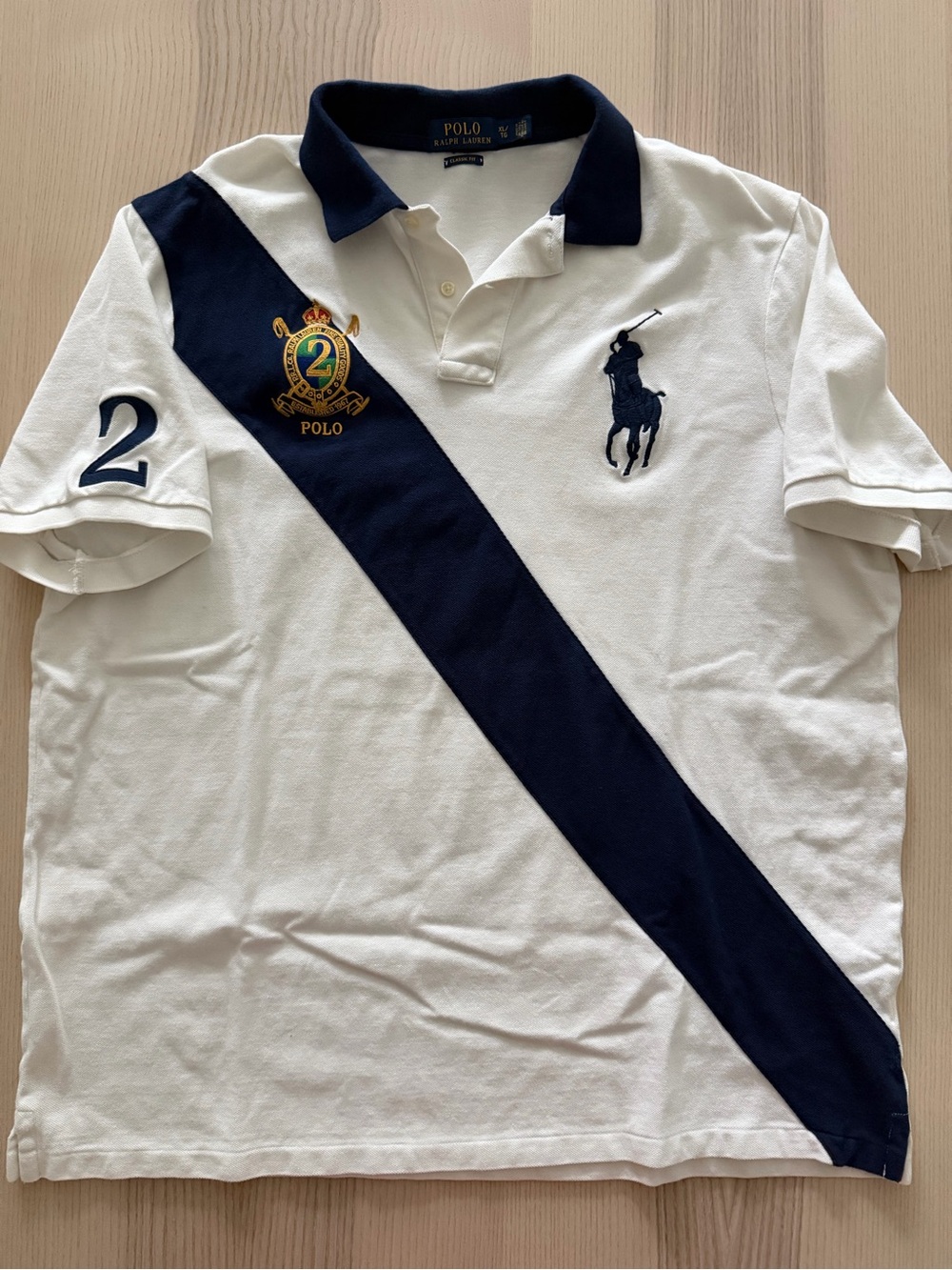Polo Ralph Lauren White & Navy Diagonal-Stripe Rugby Polo